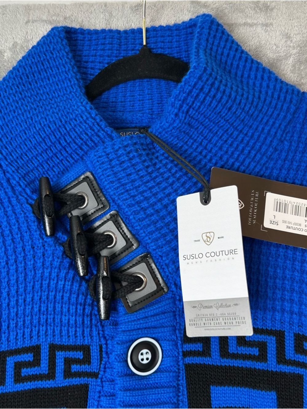Suslo Couture Sweater Cardigan Italian Baroque Black & Blue Men’s Size L Jacket - Picture 2 of 16